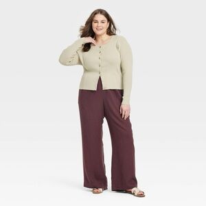 Women's Wide Leg Pull-On Pants - A New Day™ Brown